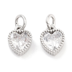 Платина Латунь с кубическим цирконием подвеской, с целью перехода в кольце, без кадмия, без никеля и без свинца, сердце, платина, 8.5x7x3.5 мм, отверстие : 3.4 мм