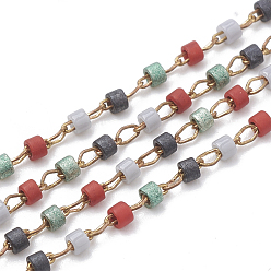Colorful TOHO Japan Import Seed Beads, Handmade Glass Beaded Chains, Soldered, with Spool, Brass Findings, Column, Raw(Unplated), Colorful, 2mm, about 26.24 Feet(8m)/roll