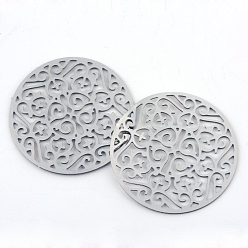 Stainless Steel Color 304 Stainless Steel Filigree Joiners, Flat Round, Stainless Steel Color, 30~30.5x0.5mm, about 235~250pcs/bag