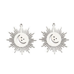 Нержавеющая Сталь Цвет 201 подвески из нержавеющей стали, талисман солнца с луной и звездами, лазерная резка, цвет нержавеющей стали, 28x26x1 мм, отверстие : 1.4 мм