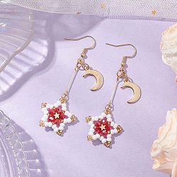 Светло-Вишневый 304 серьги с подвесками из стекла из нержавеющей стали, звезда, золотые, светло-вишневый, 65x23.5 мм