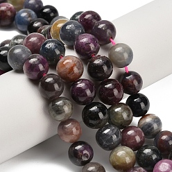 Смешанные камни Натуральный красный корунд / рубиновый и сапфировый бисер, круглые, 8~8.5 мм, отверстие : 0.8~1 мм, около 47~48 шт / нитка, 15.35~15.75 дюйм (39~40 см)