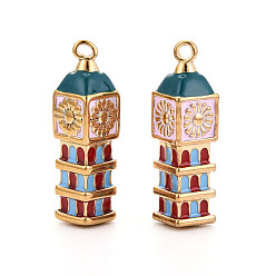 Разноцветный 304 нержавеющей стальной эмали подвески, обереги колокольни, ионное покрытие (ip), реальный 18 k позолоченный, красочный, 24x6.5x6.5 мм, отверстие : 1.5 мм