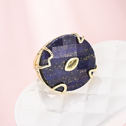 Lapis Lazuli Natural Lapis Lazuli Cuff Rings, Round, Brass Micro Pave Cubic Zirconia Cuff Open Rings, Faceted, Golden, US Size 8 1/2(18.5mm)