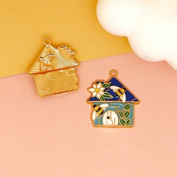 Дом Подвески из эмали и сплава, синие, дом, 29.5x27 мм