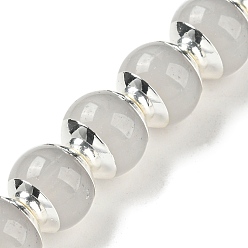 Light Grey Glass Beads, with Platinum Tone Brass Ends, Round, Light Grey, 10~10.5x9~9.5mm, Hole: 1.2mm, about 30pcs/strand, 11.02 inch~11.42 inch(28~29cm)