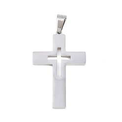 Нержавеющая Сталь Цвет 304 подвески из нержавеющей стали, ажурные крестики-подвески, цвет нержавеющей стали, 42.5x28x2.5 мм, отверстие : 9x5 мм