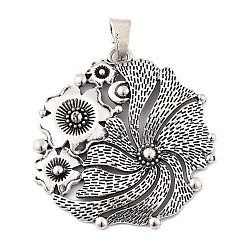 Цветок Тибетский сплав стиля большие кулоны, винтажные аксессуары своими руками, цветок, 69x64x5 мм, отверстие : 5x11 мм