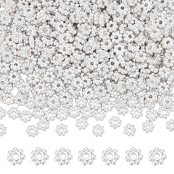Argent 500pcs perles d'espacement en forme de marguerite en alliage de style tibétain, sans plomb et sans cadmium, fleur, argenterie, 4x1.5mm, Trou: 1mm