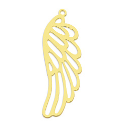 Golden 201 Stainless Steel Pendants, Laser Cut, PVD Vacuum Plating, Wing, Golden, 40x14x1mm, Hole: 1.6mm