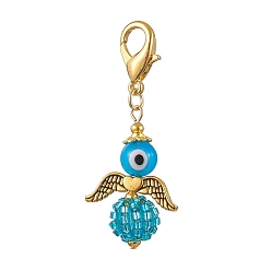 Темно-Голубой Ангел стеклянные бусины кулон украшения, Застежки-когти из сплава омара, подвески для украшений сумок, глубокое синее небо, 48 мм