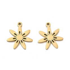 Plaqué 18K Or Véritable 304 charmes en acier inoxydable, charmes de fleurs, placage ionique (ip), réel 18 k plaqué or, 15x13x1.3mm, Trou: 1.2mm