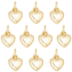 Настоящее золото 18K 14подвески из латуни с гальваническим покрытием, сердце, с прыжковых колец, долговечный, без свинца и без кадмия, реальный 18 k позолоченный, 9.5x7.5x3.5 мм, Перейти кольцо: 4.6x0.8 мм, 3 мм внутренним диаметром