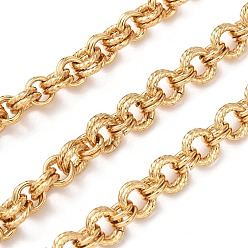 Золотой Двойное звено 304 цепь из нержавеющей стали, текстурированные круглые цепочки роле, несварные, с катушкой, ионное покрытие (ip), золотые, 8x1.5 мм и 7x1 мм