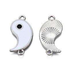 Белый Соединители разъемных звеньев сплава эмали, инь-ян, без кадмия и без свинца, платина, белые, 26x13.5x1.5 мм, отверстие : 1.6 мм