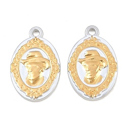 Real 18K Gold Plated Baking Paint 304 Stainless Steel Pendants, Oval with Man Charms, Ion Plating(IP), Real 18K Gold Plated, 29x19x2.5mm, Hole: 2.1mm
