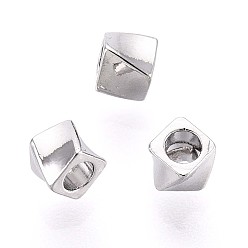 Платинированный Spacer бисер латунные, без кадмия, без никеля и без свинца, витой куб, Реальная платина, 3x3x2.5 мм, отверстие : 1.5 мм