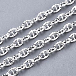 Серебро Латунные соединительные цепи для маринеров, пайки, без кадмия, без никеля и без свинца, с катушкой, серебряные, 10x6.6x1.4 мм, около 16.4 футов (5 м) / рулон