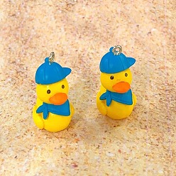 Желтый Пластиковые подвески из пвх, с платиновыми тоновыми железными петлями, утка, желтые, 27x16x21 мм, отверстие : 2 мм
