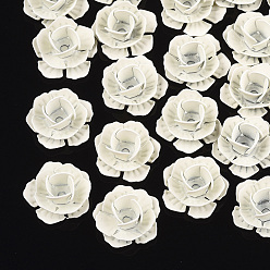 Beige Spray Painted Eco-Friendly Iron Cabochons, Fit Floating Locket Charms, Flower, Beige, 14x14~14.5x6mm