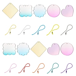 (52) Непрозрачная лаванда 20шт 10 стильные акриловые пустые подвески, с шариковыми цепями из сплава 20шт., плоский круглый и сердце и квадрат и ромб, для изготовления украшений из брелка для вырезок, разноцветные, 46~60.5x45~60.5x2 мм, отверстие : 3 мм, 1 шт / стиль