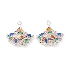 Разноцветный Латунные микро проложить кубического циркония подвески, лист прелести, платина, красочный, 17.5x18.5x5 мм, отверстие : 1.2 мм