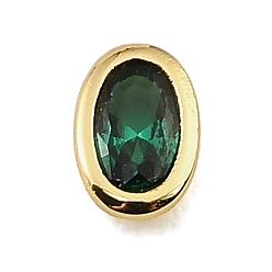 Green Brass Pave Cubic Zirconia Cabochons, Oval, Faceted, Pointed Back, Rack Plating, Long-Lasting Plated, Cadmium Free & Lead Free, Real 18K Gold Plated, Green, 6.5x4.5x2mm