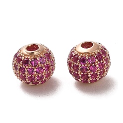 Pourpre 925 perles de zircone cubique micro-pavées en argent sterling, ronde, or rose, fuchsia, 8x7.5mm, Trou: 2.2mm