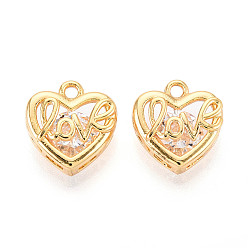 Настоящее золото 18K Латунь с кубическими цирконами, любовь всем сердцем, долговечный, без никеля , реальный 18 k позолоченный, 12x11.5x4.5 мм, отверстие : 1.5 мм