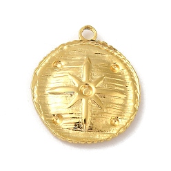 Настоящее золото 18K Ионное покрытие (ip) 304 подвески из нержавеющей стали, плоский круглый с шармом в виде звезды, реальный 18 k позолоченный, 21.5x18.5x2.5 мм, отверстие : 1.8 мм