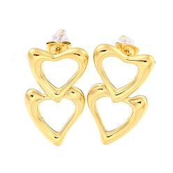 Настоящее золото 18K 304 серьги-гвоздики из нержавеющей стали, сердце, реальный 18 k позолоченный, 30x16.5 мм