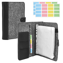 Black 1Pc Felt Notebooks Cover, Rectangle, with 12Pcs File Invoice Bill Zipper Storage Bag and 1Bag Label Stickers, Black, 260x180x25mm