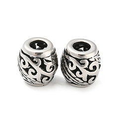 Antik Silber Farbe 316 chirurgische Edelstahlperlen, Fass, Antik Silber Farbe, 9.5x9.5 mm, Bohrung: 4 mm