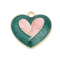 чирок Подвески из эмали и сплава, шарма сердца, золотые, зелено-синие, 18x18.5x4 мм, отверстие : 1.8 мм