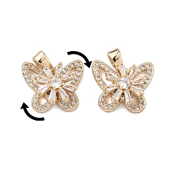 Настоящее золото 18K Вращающиеся подвески из латуни с микропаве и прозрачными кубическими циркониями., долговечный, бабочки прелести, реальный 18 k позолоченный, 12x14x6.5 мм, отверстие : 4x2 мм