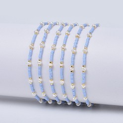 Светлый Стально-синий Регулируемые нейлоновые шнур плетеный браслеты из бисера, с японским бисером и жемчугом, светло-стальной синий, 1-3/4 дюйм ~ 2-3/4 дюйм (4.6~7 см)