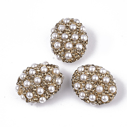 Licht Topas Handgemachte Fimo-Perlen Strass, mit abs-Kunststoffimitatperle, ellipsenförmige, Licht Topas, pp 13 (1.9~2 mm), 25~26.5x19.5~21.5x13 mm, Bohrung: 1.2 mm