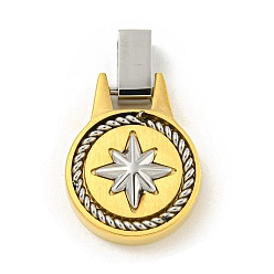 Золотой & Цвет Нержавеющей Стали Ионное покрытие (ip) 304 подвески из нержавеющей стали, плоский круглый с шармом в виде звезды, золотые и нержавеющая сталь цвет, 22x16.5x5 мм, отверстие : 4x3 мм