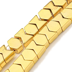 с Золотистым Покрытием Гальванические нити из синтетических немагнитных гематитовых бусин, форма шестиугольника и песочных часов, с золотым покрытием, 5.5x7x3 мм, отверстие : 0.9 мм, около 96 шт / нитка, 16.14 дюйм (41 см)