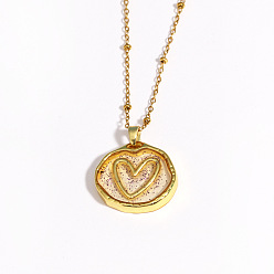 Сердце Подвески-колье из латуни и эпоксидной смолы с блестками для женщин., золотые, сердце, 15.75 дюйм (40 см), Кулон : 20 мм