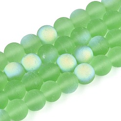 Светло-зеленый Матовые прозрачные стеклянные бусины, круглые, с половиным покрытием, с покрытием AB цвета, светло-зеленый, 8~8.5 мм, отверстие : 1 мм, около 51~53 шт / нитка, 14.57~15.35'' (37~39 см)