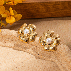 Золотой 201 серьги из нержавеющей стали, с имитацией жемчуга, золотые, 24x24 мм