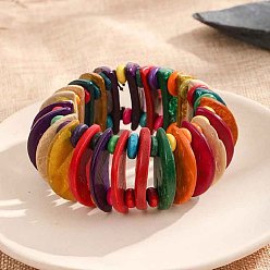 Разноцветный Деревянные эластичные браслеты в стиле богемы и этнического стиля для женщин, красочный, внутренний диаметр: 2-1/8~2-1/2 дюйм (5.3~6.2 см)