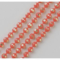 Светло-Вишневый Латунные граненые шариковые цепи, пайки, стойки покрытие, два тона, светло-вишневый, 1.5 мм