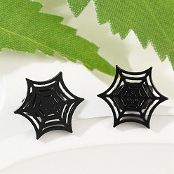 Electrophoresis Black 304 серьги-гвоздики из нержавеющей стали в виде паутины, хэллоуин украшения для женщин, электрофорез черный, 11x9.5 мм, штифты : 0.8 мм