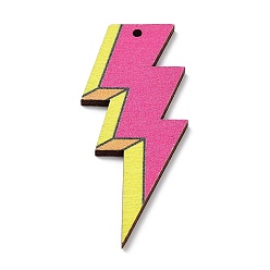 Темно-Розовый Большие подвески из дерева с односторонним принтом, деревянные подвески в виде молний, темно-розовыми, 49~56.5x23~23.5x2~2.5 мм, отверстие : 1.8~2 мм