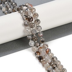 Светло-серый Нити бусин из натурального агата с прожилками дракона (окрашенные и нагретые), граненые, рондель, с бисером, светло-серый, 7.5~8x6.5 мм, отверстие : 1.4 мм, около 45~46 шт / нитка, 15.75'' (40 см)