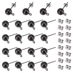Gunmetal 20Pcs 304 Stainless Steel Ball Stud Earring Findings, with Loop, 20Pcs Iron Ear Nuts, Gunmetal, 20x11x8mm, Hole: 2mm, Pin: 0.7mm