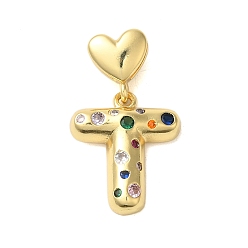 Letter T Покрытие стойки латунь микро паве прозрачные перданты из кубического циркония, без кадмия и без свинца, долговечный, реальный 18 k позолоченный, Письмо T, 31 мм, Кулон : 21.5x18x4 мм, отверстие : 6x3 мм