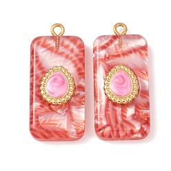 Красный 304 подвески из нержавеющей стали смолы, прямоугольник с подвеской в виде капли, с эмалью, золотые, красные, 34x15.5x7 мм, отверстие : 2 мм